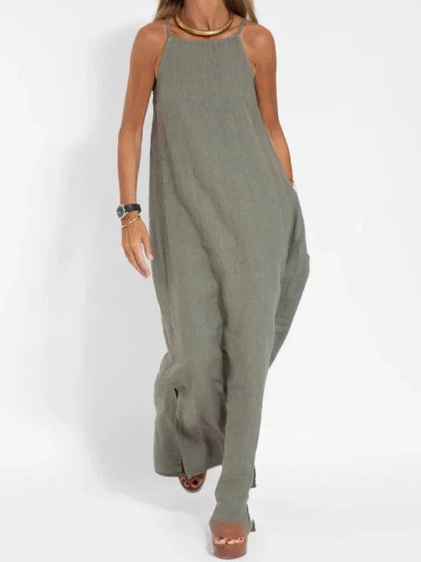 Women's Sleeveless Maxi Linen Dress for Relaxed Summer Days