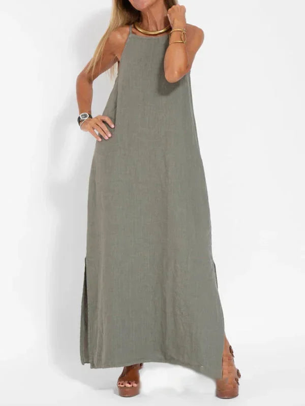 Women's Sleeveless Maxi Linen Dress for Relaxed Summer Days