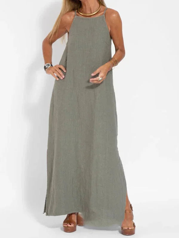 Women's Sleeveless Maxi Linen Dress for Relaxed Summer Days