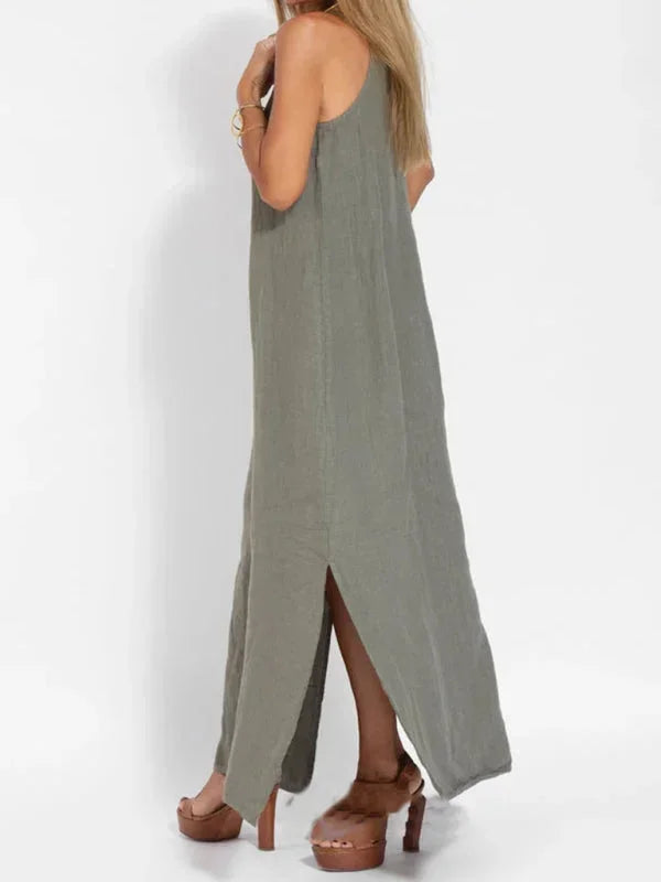 Women's Sleeveless Maxi Linen Dress for Relaxed Summer Days