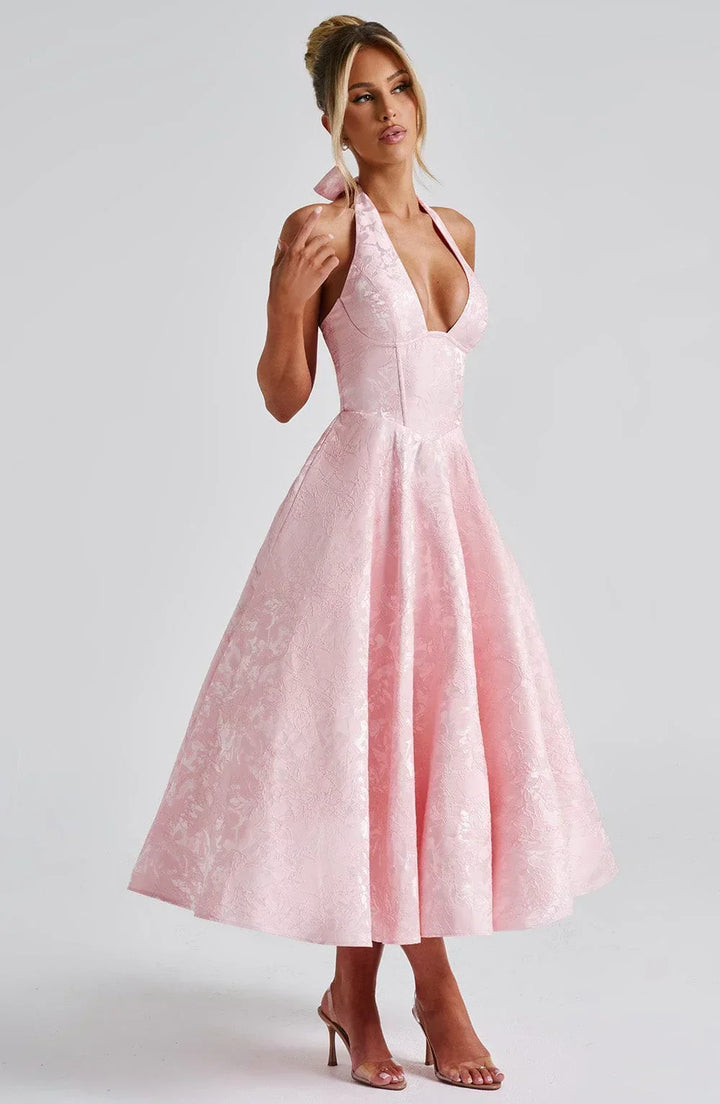 Flared-Hem Midi Dress with an Open Back