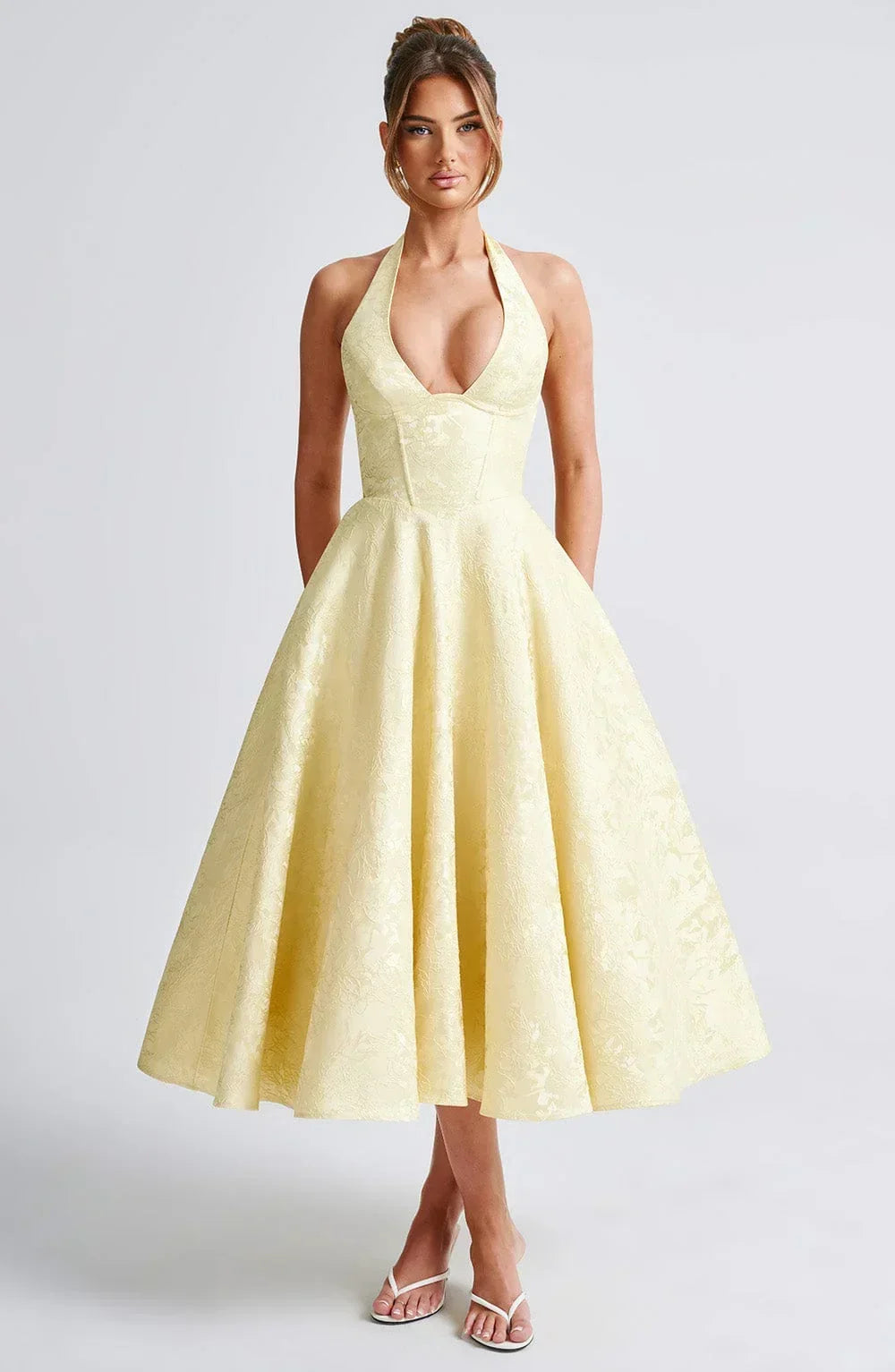 Flared-Hem Midi Dress with an Open Back