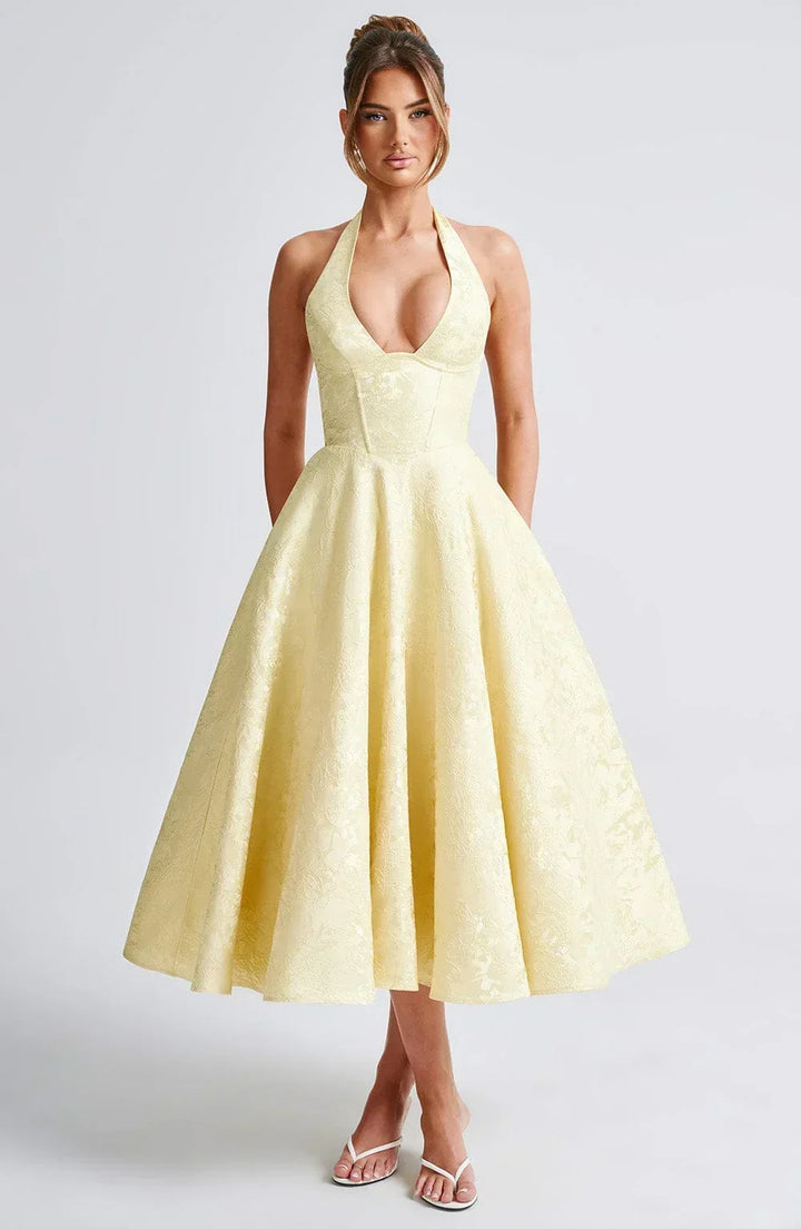Flared-Hem Midi Dress with an Open Back