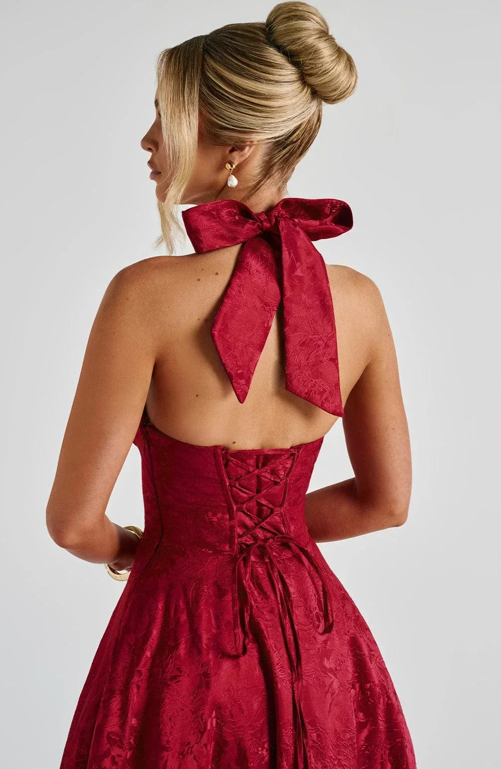 Flared-Hem Midi Dress with an Open Back