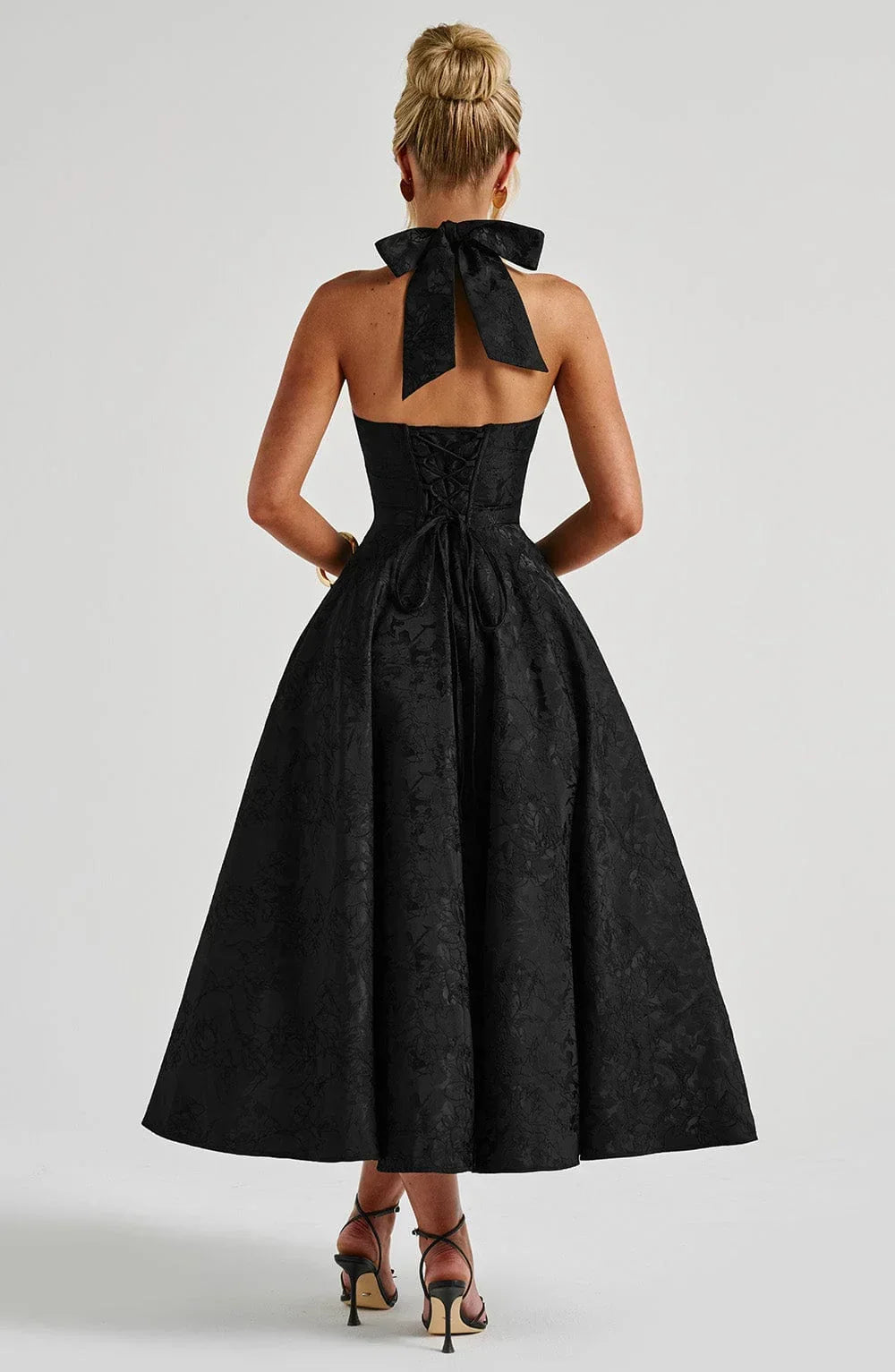 Flared-Hem Midi Dress with an Open Back