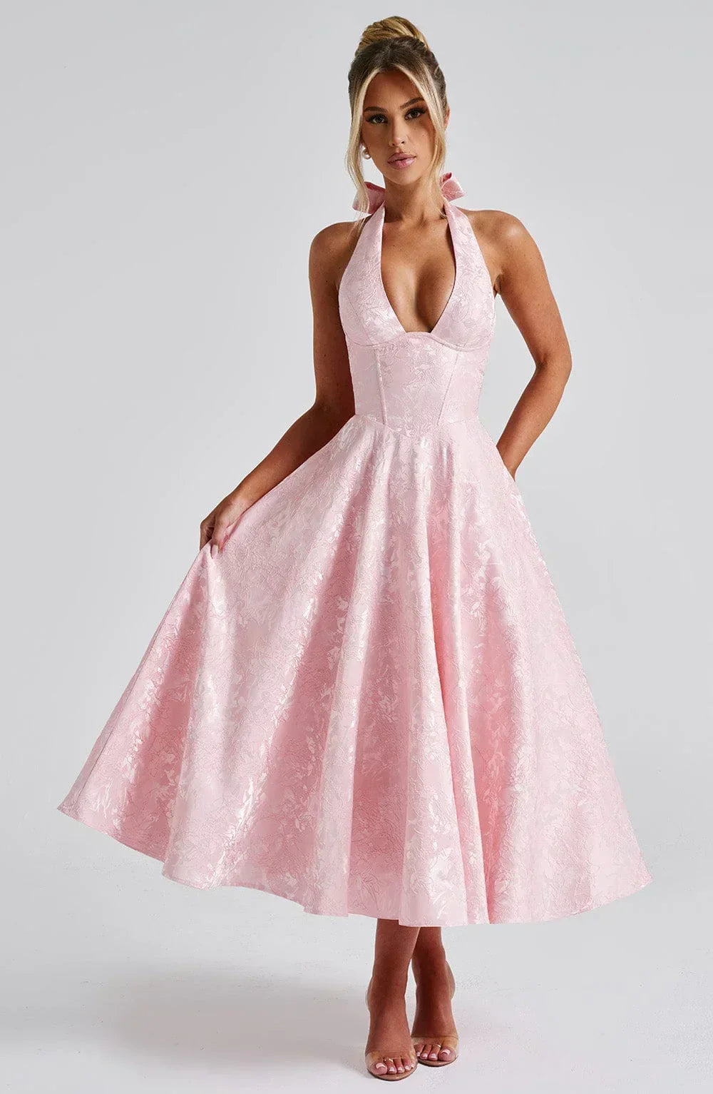 Flared-Hem Midi Dress with an Open Back