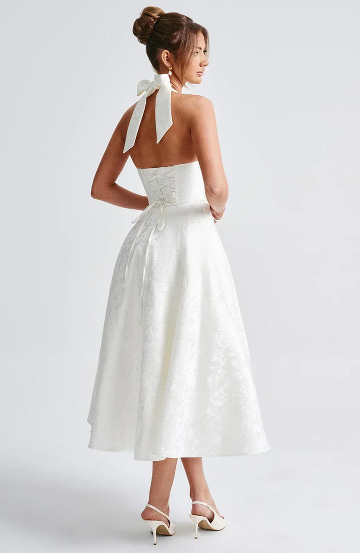 Flared-Hem Midi Dress with an Open Back