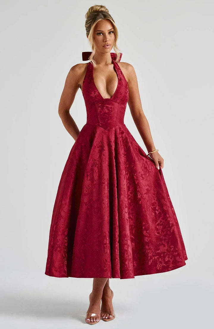 Flared-Hem Midi Dress with an Open Back