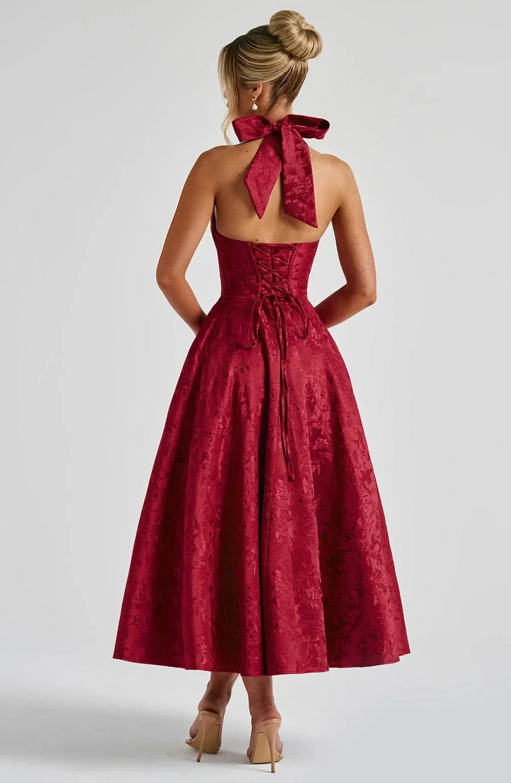Flared-Hem Midi Dress with an Open Back