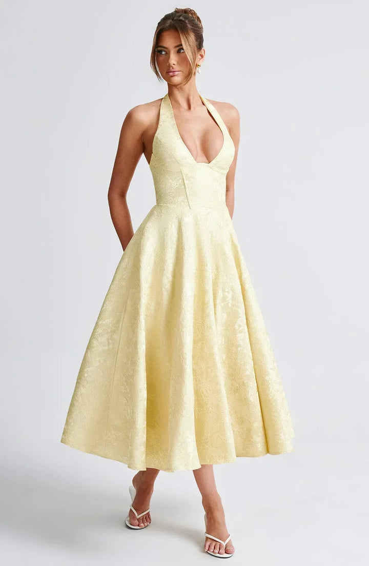 Flared-Hem Midi Dress with an Open Back