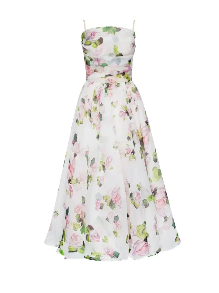 Women's Flowing Floral Midi Dress with Fine Straps