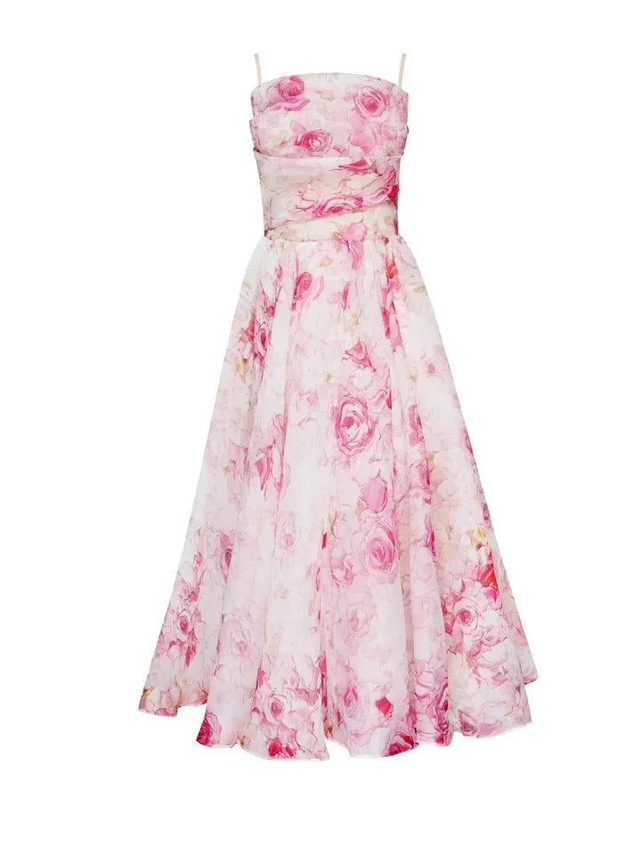 Women's Flowing Floral Midi Dress with Fine Straps