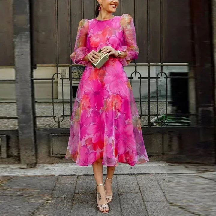 Women's Lightweight Long Sleeve Floral Midi Dress