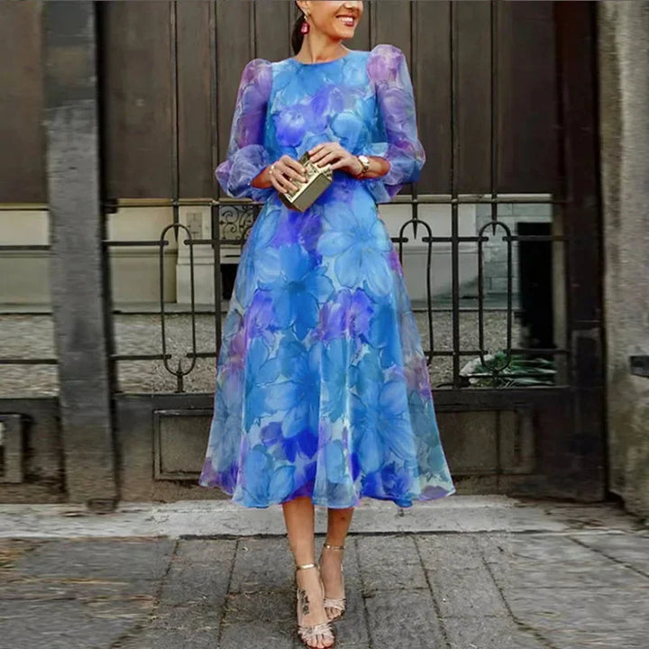 Women's Lightweight Long Sleeve Floral Midi Dress