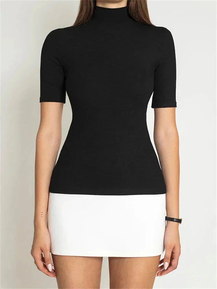 Women's Two Tone Roll Neck Mini Dress with Short Sleeves