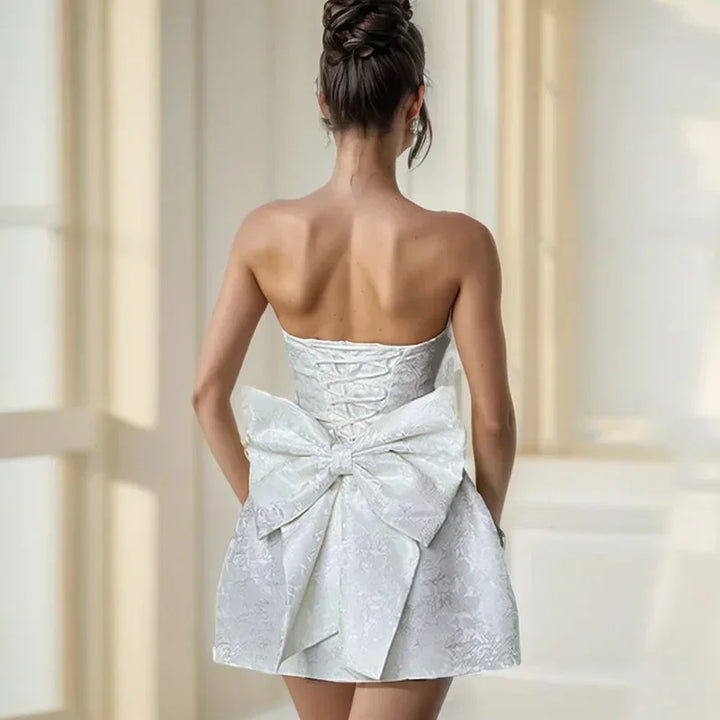 Women's Strapless Jacquard Mini Dress with Open Back