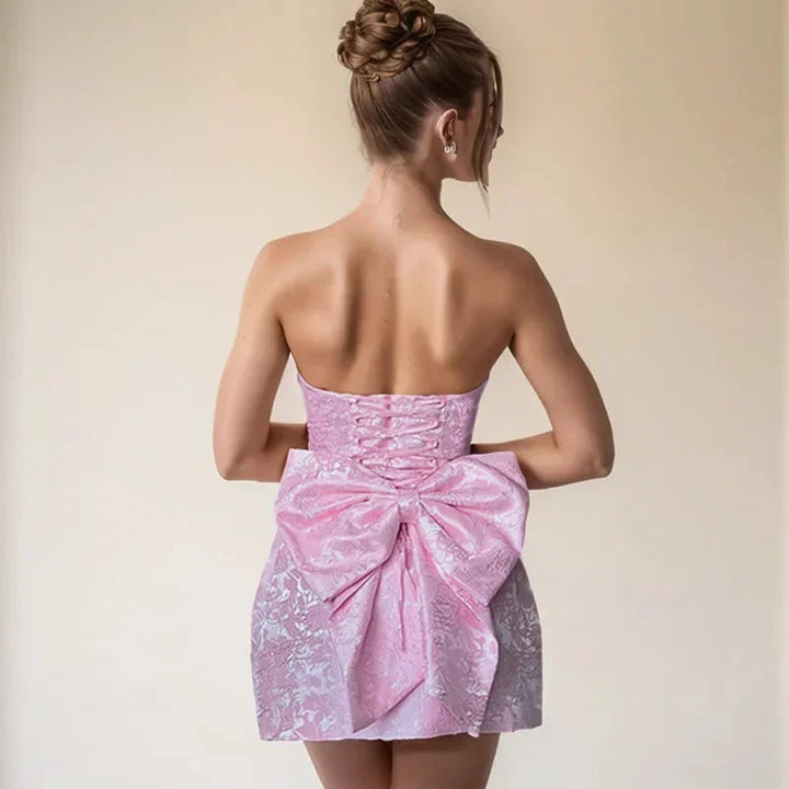 Women's Strapless Jacquard Mini Dress with Open Back