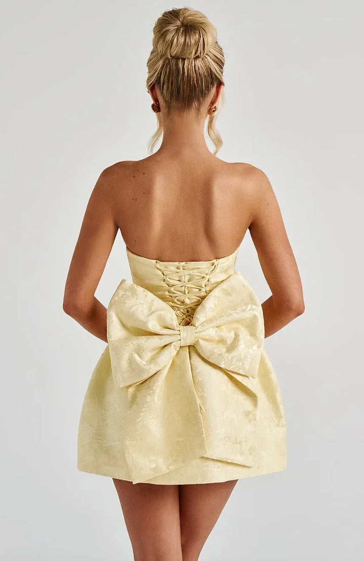 Women's Strapless Jacquard Mini Dress with Open Back