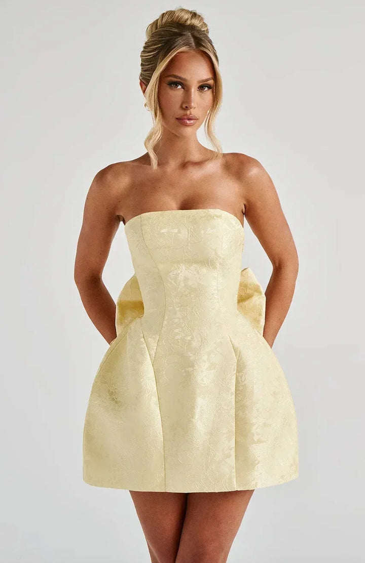 Women's Strapless Jacquard Mini Dress with Open Back