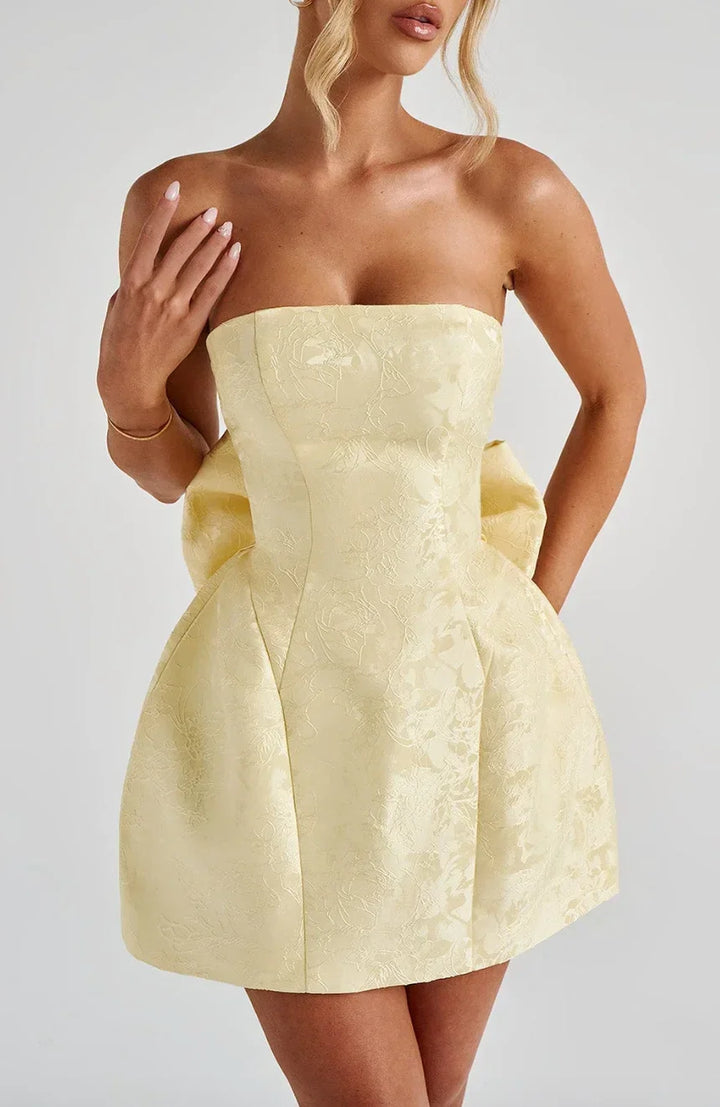 Women's Strapless Jacquard Mini Dress with Open Back