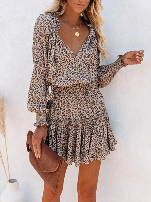 Women's Mini Dress with Mixed Prints and Ruffle Layers