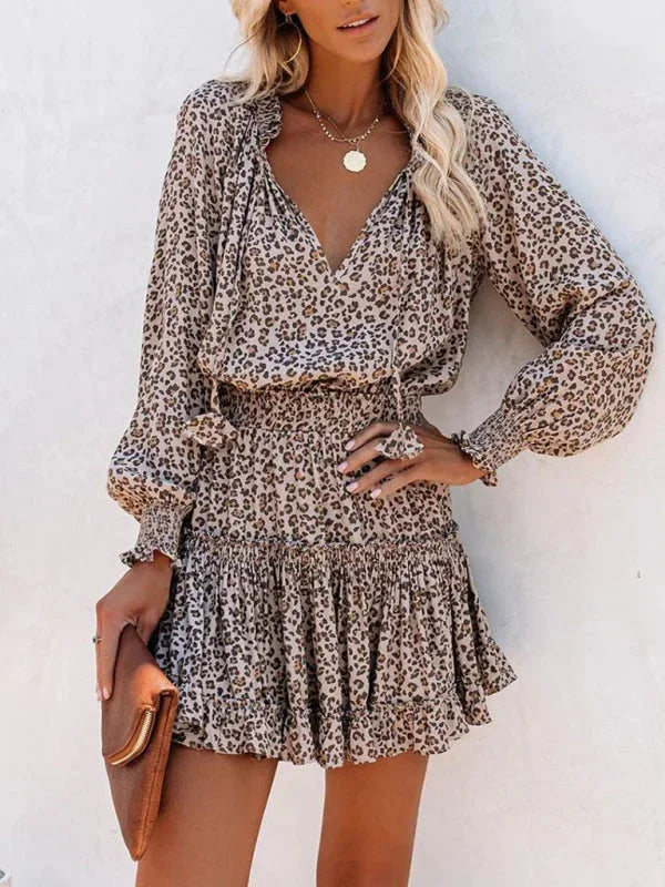 Women's Mini Dress with Mixed Prints and Ruffle Layers