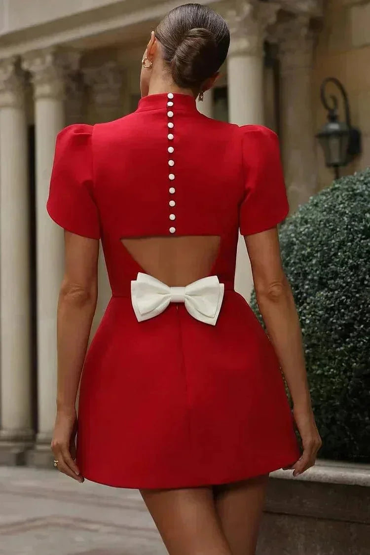 Women's Mini Cocktail Dress with Sculpted Sleeves