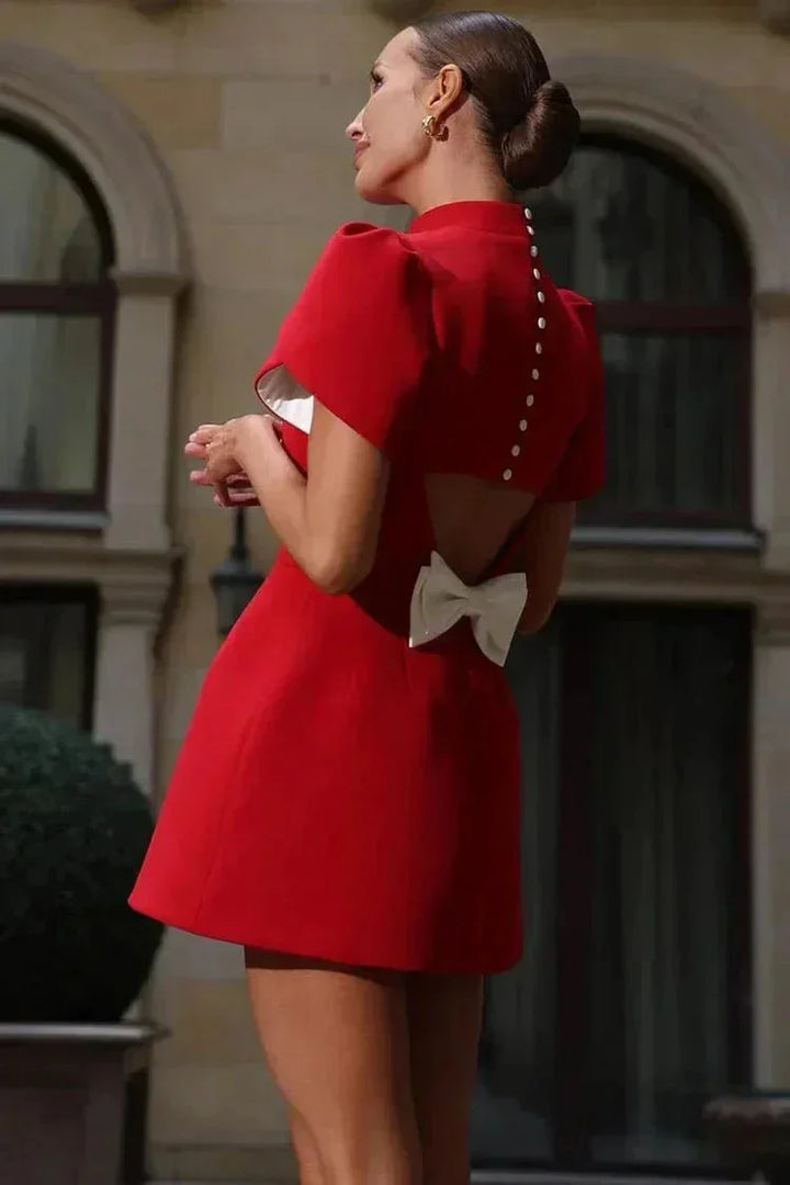 Women's Mini Cocktail Dress with Sculpted Sleeves