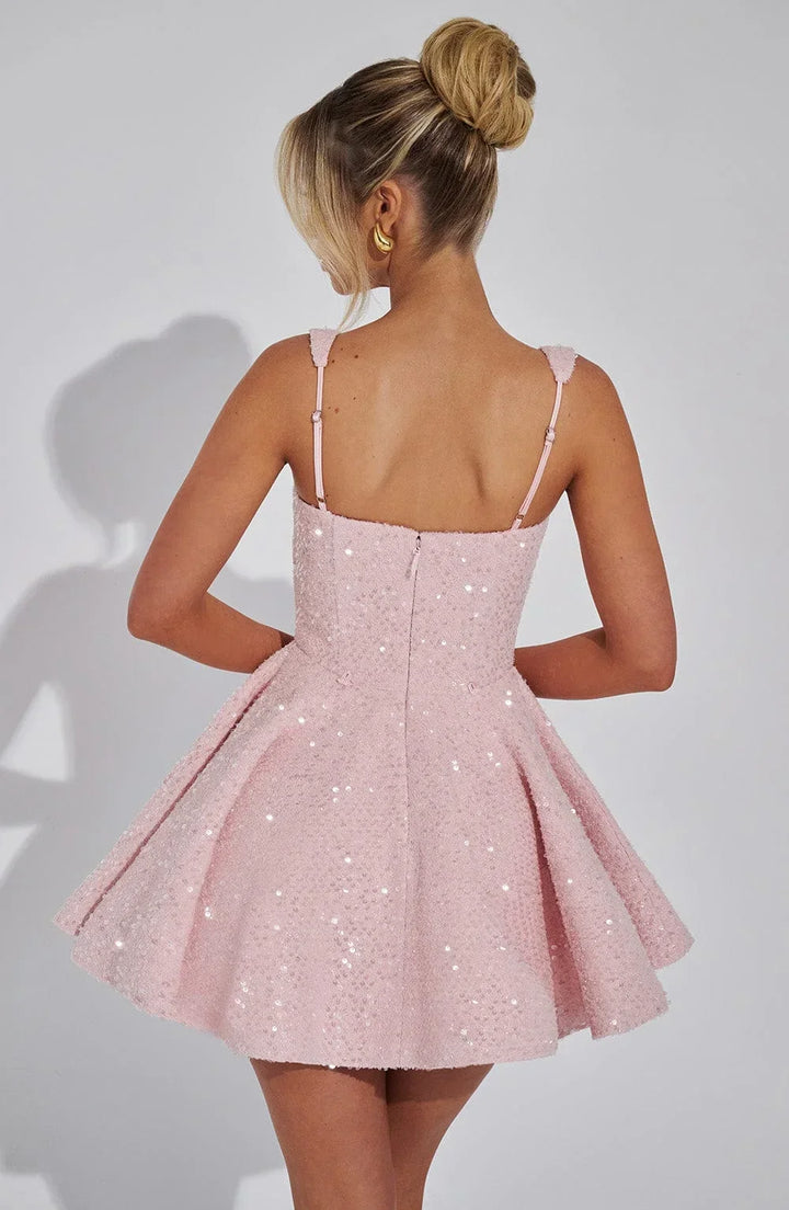 Women's Sparkling Strappy Mini Dress with Bow Detail