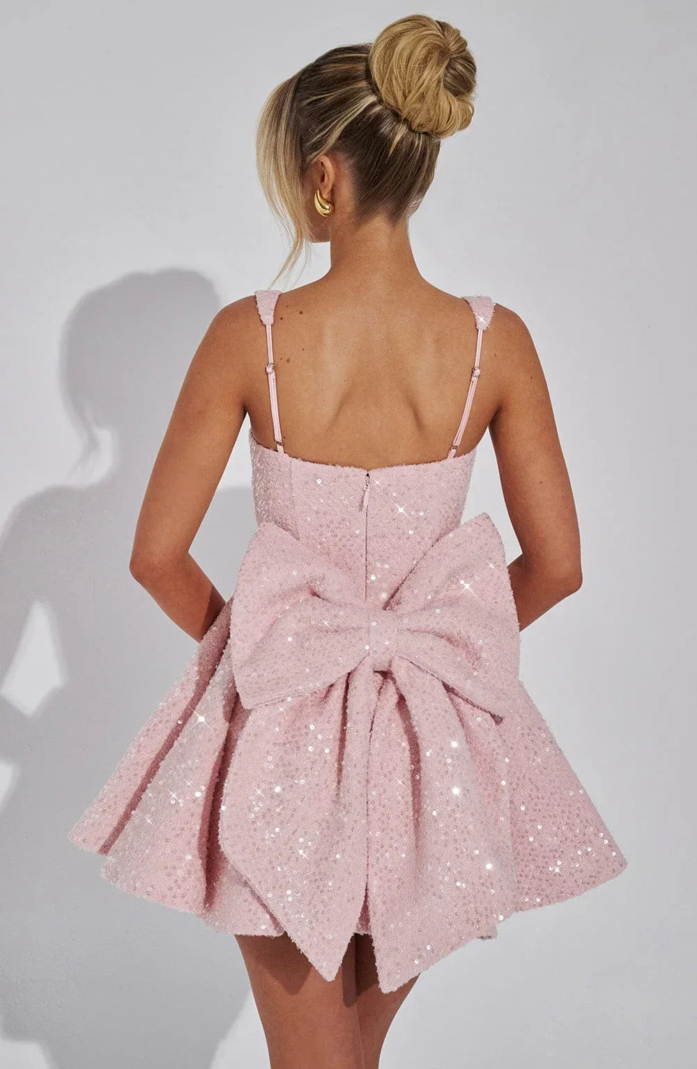 Women's Sparkling Strappy Mini Dress with Bow Detail