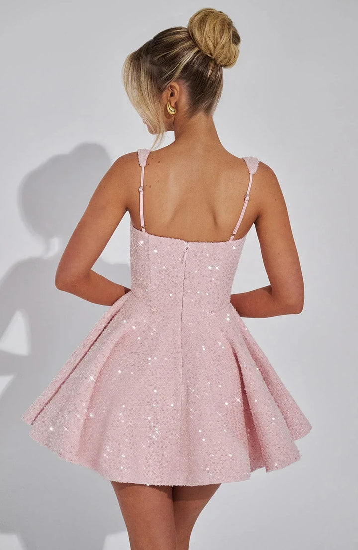 Women's Sparkling Strappy Mini Dress with Bow Detail
