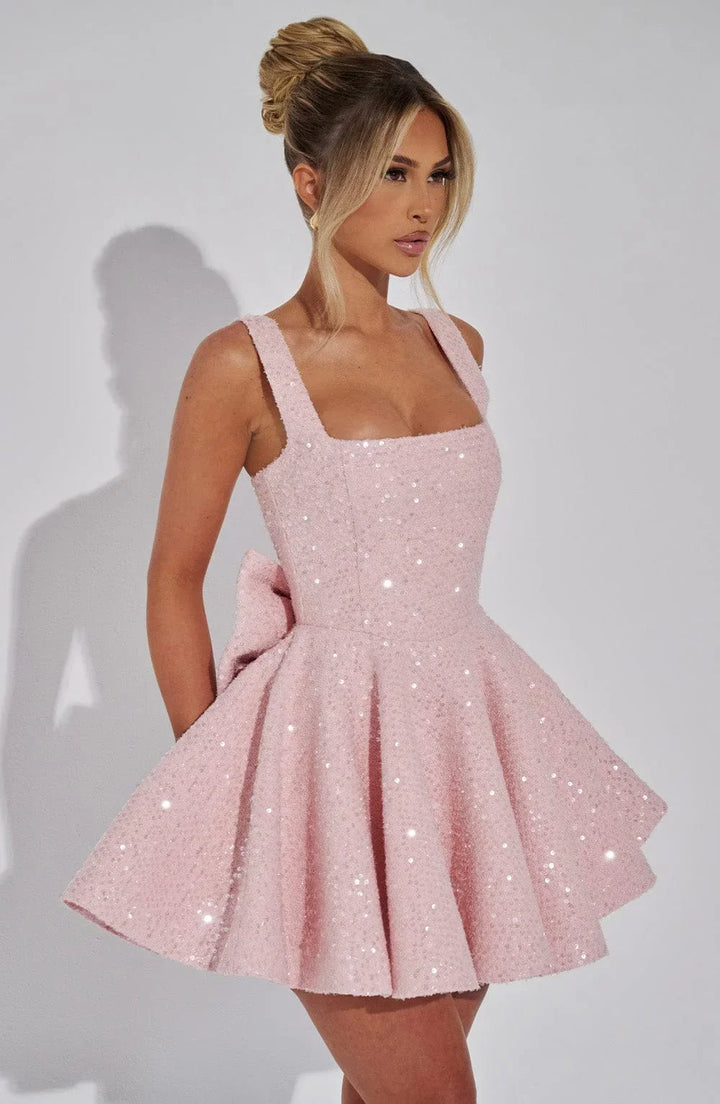 Women's Sparkling Strappy Mini Dress with Bow Detail