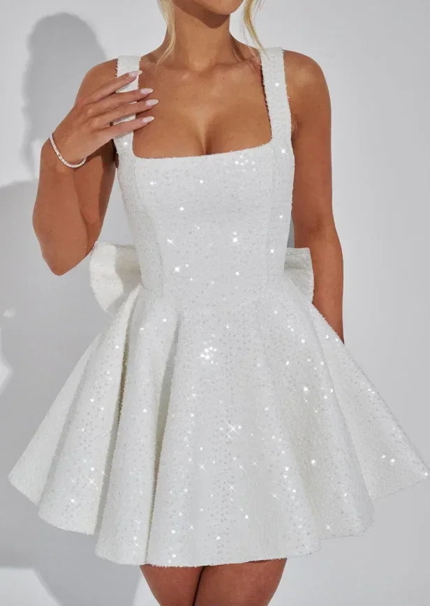 Women's Sparkling Strappy Mini Dress with Bow Detail