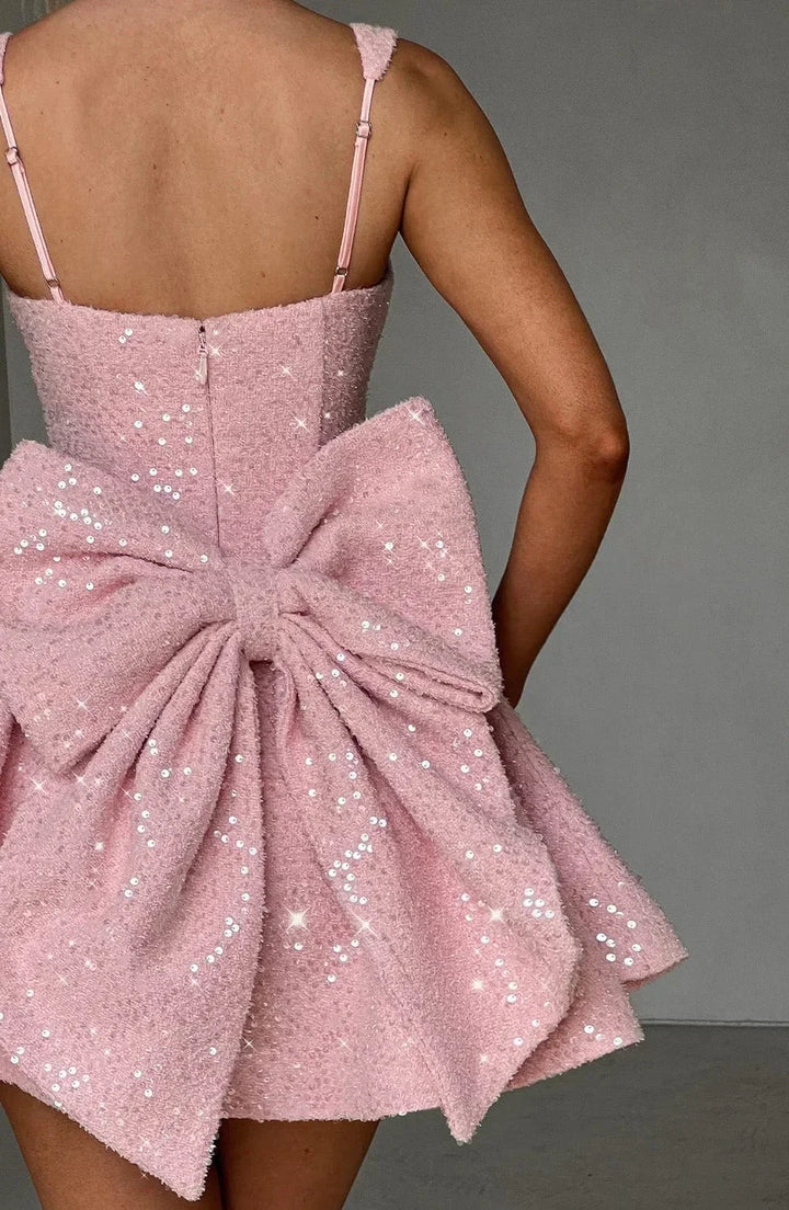 Women's Sparkling Strappy Mini Dress with Bow Detail