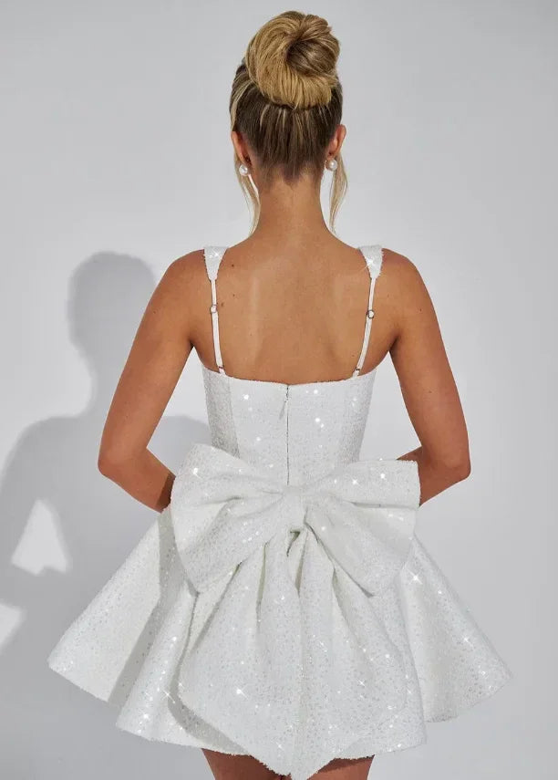 Women's Sparkling Strappy Mini Dress with Bow Detail
