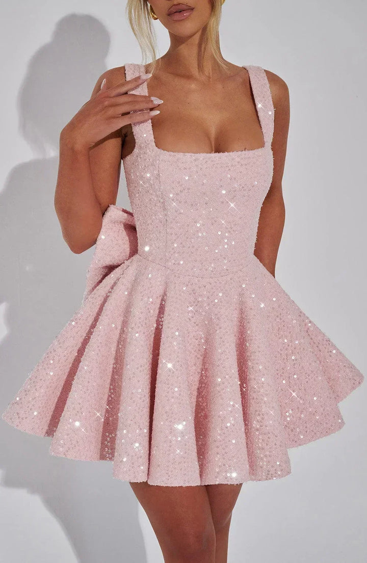 Women's Sparkling Strappy Mini Dress with Bow Detail