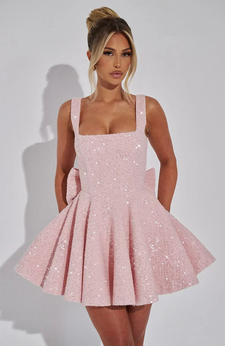 Women's Sparkling Strappy Mini Dress with Bow Detail