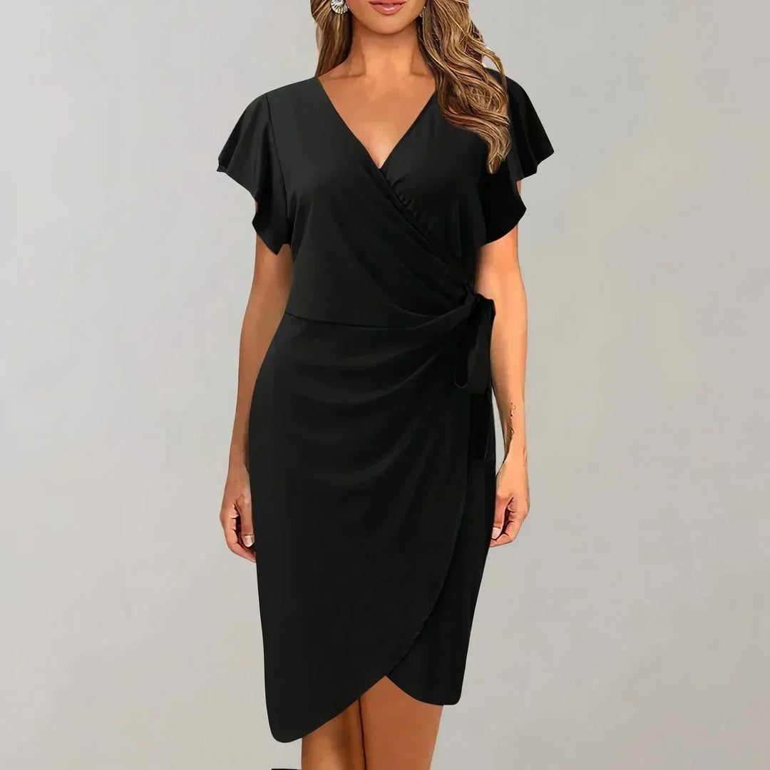 Women's Short Wrap Dress with Bow-Tie V-Neck and Short Sleeves