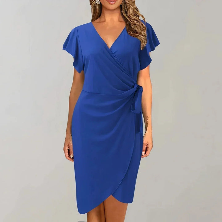 Women's Short Wrap Dress with Bow-Tie V-Neck and Short Sleeves