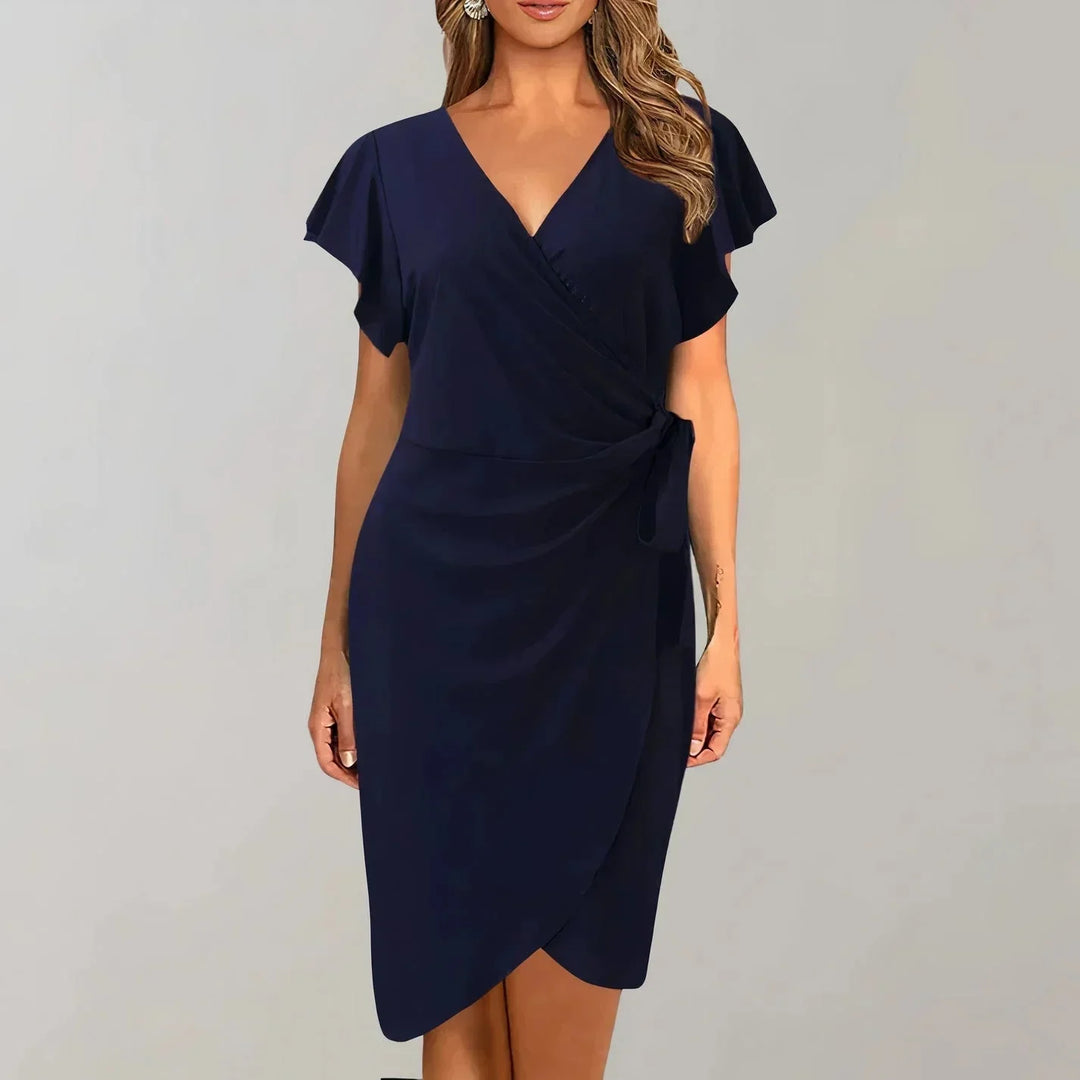 Women's Short Wrap Dress with Bow-Tie V-Neck and Short Sleeves