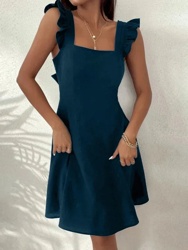 Women's Short Flared Summer Dress with Ruffle Sleeves