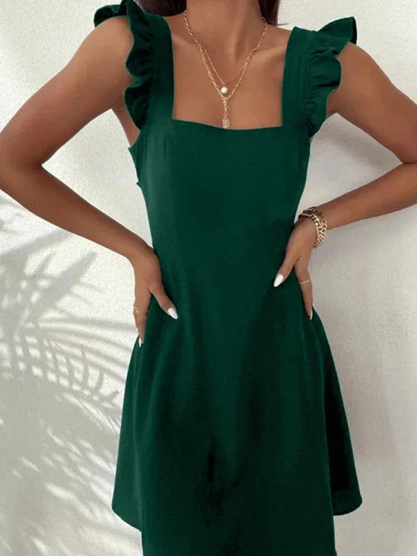 Women's Short Flared Summer Dress with Ruffle Sleeves