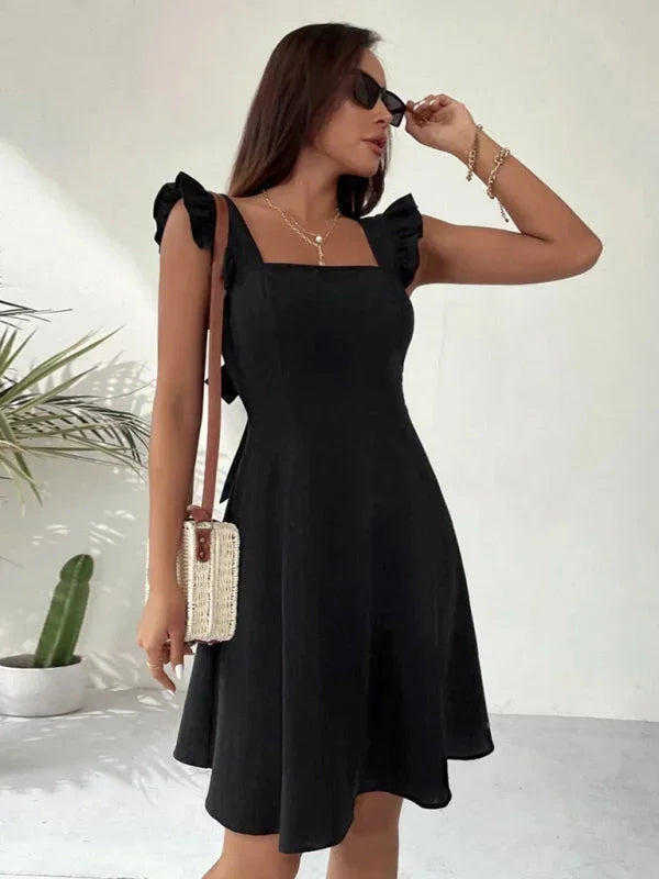 Women's Short Flared Summer Dress with Ruffle Sleeves
