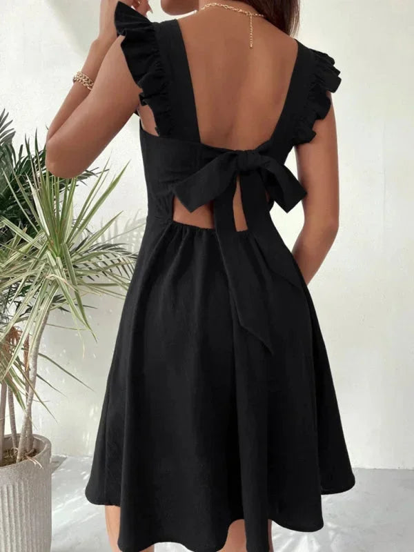 Women's Short Flared Summer Dress with Ruffle Sleeves