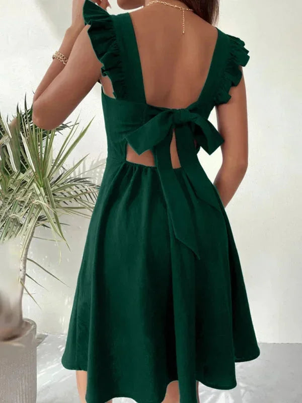 Women's Short Flared Summer Dress with Ruffle Sleeves