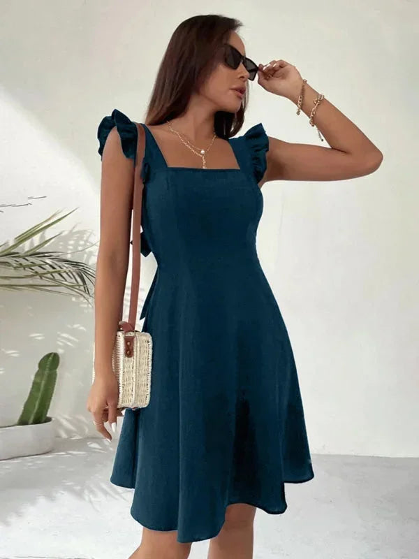 Women's Short Flared Summer Dress with Ruffle Sleeves