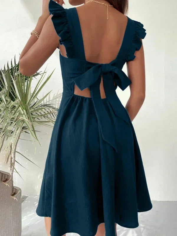 Women's Short Flared Summer Dress with Ruffle Sleeves