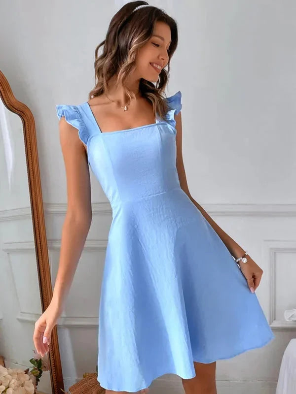 Women's Short Flared Summer Dress with Ruffle Sleeves