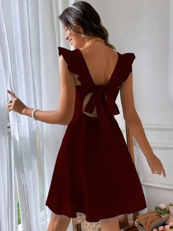 Women's Short Flared Summer Dress with Ruffle Sleeves
