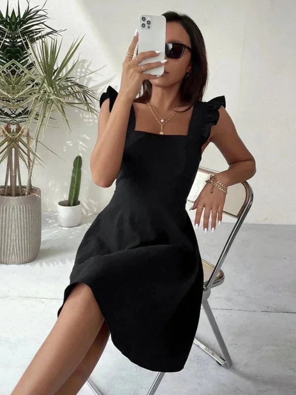 Women's Short Flared Summer Dress with Ruffle Sleeves